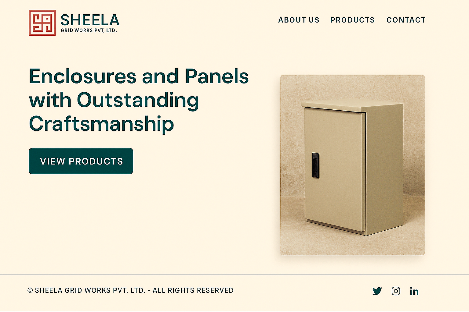Website mock‑up showing a product enclosure